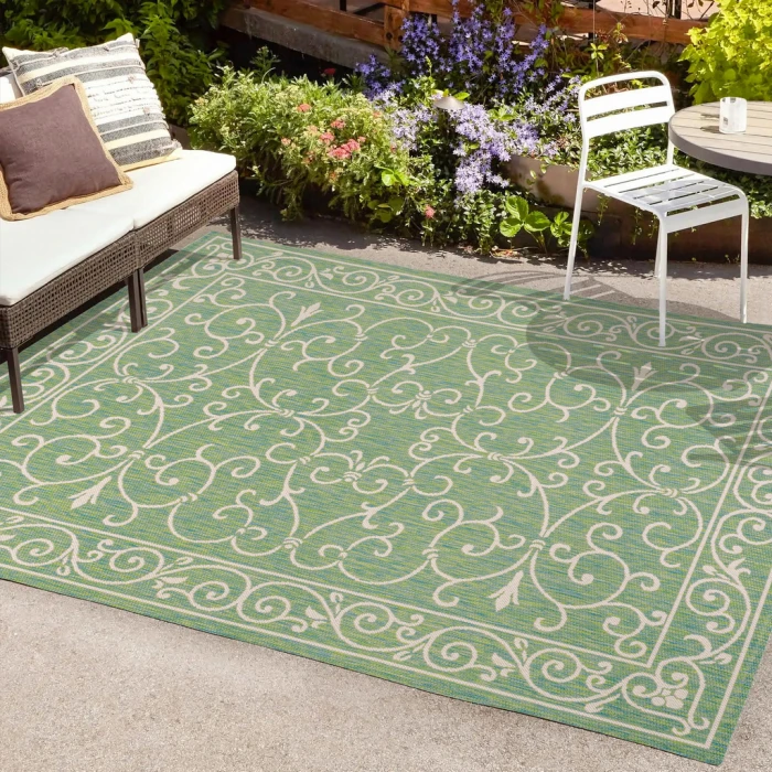 Charleston Vintage Filigree Textured Weave Green/Ivory 3 ft. x 5 ft. Indoor/Outdoor Area Rug