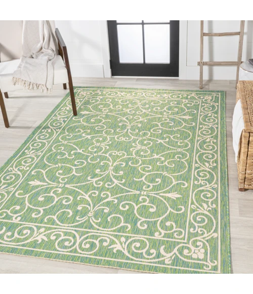 Charleston Vintage Filigree Textured Weave Green/Ivory 5 ft. x 8 ft. Indoor/Outdoor Area Rug