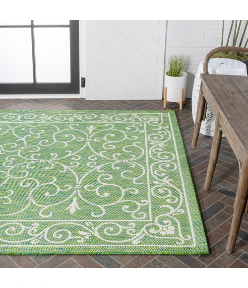 Charleston Vintage Filigree Textured Weave Green/Ivory 5 ft. x 8 ft. Indoor/Outdoor Area Rug
