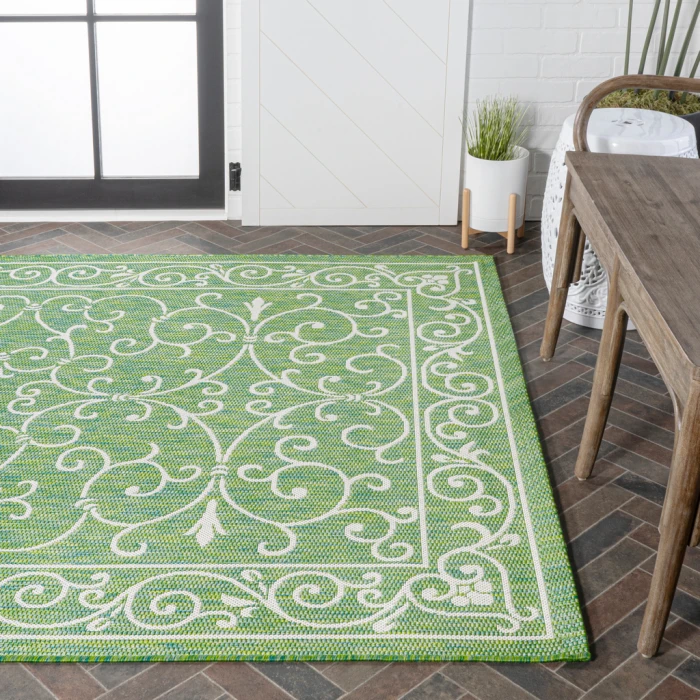 Charleston Vintage Filigree Textured Weave Green/Ivory 3 ft. x 5 ft. Indoor/Outdoor Area Rug