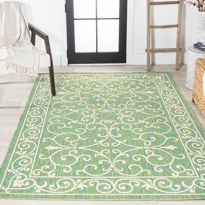 Charleston Vintage Filigree Textured Weave Green/Ivory 3 ft. x 5 ft. Indoor/Outdoor Area Rug