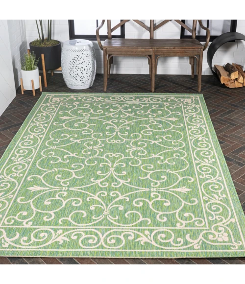 Charleston Vintage Filigree Textured Weave Green/Ivory 5 ft. x 8 ft. Indoor/Outdoor Area Rug
