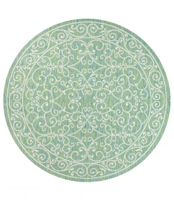 Jonathany Santa Monica SMB106K Green/Ivory Area Rug 5 ft. 3 in. X 5 ft. 3 in. Round