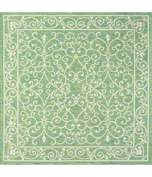 Charleston Vintage Filigree Textured Weave Green/Ivory 5' Square Indoor/Outdoor Area Rug