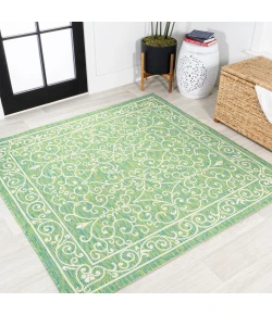 Jonathany Santa Monica SMB106K Green/Ivory Area Rug 5 ft. 3 in. X 5 ft. 3 in. Square