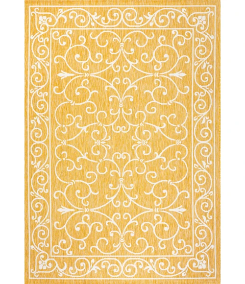 Charleston Vintage Filigree Textured Weave Yellow/Cream 5 ft. x 8 ft. Indoor/Outdoor Area Rug