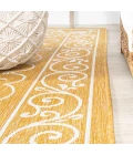 Charleston Vintage Filigree Textured Weave Yellow/Cream 5' Round Indoor/Outdoor Area Rug