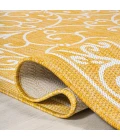 Charleston Vintage Filigree Textured Weave Yellow/Cream 5' Round Indoor/Outdoor Area Rug
