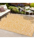 Charleston Vintage Filigree Textured Weave Yellow/Cream 5 ft. x 8 ft. Indoor/Outdoor Area Rug