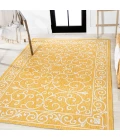 Charleston Vintage Filigree Textured Weave Yellow/Cream 5 ft. x 8 ft. Indoor/Outdoor Area Rug