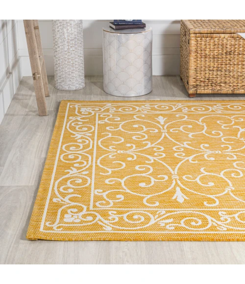 Charleston Vintage Filigree Textured Weave Yellow/Cream 5 ft. x 8 ft. Indoor/Outdoor Area Rug