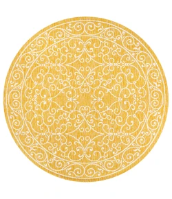 Jonathany Santa Monica SMB106L Yellow/Cream Area Rug 5 ft. 3 in. X 5 ft. 3 in. Round