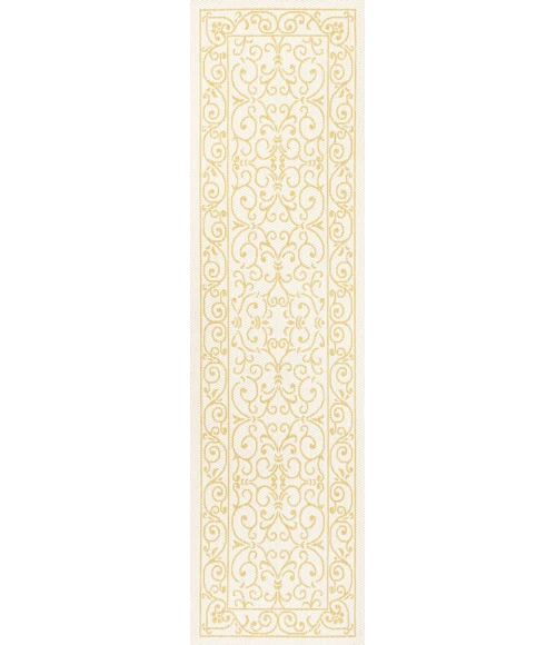 Charleston Vintage Filigree Textured Weave Cream/Yellow 2 ft. x 10 ft. Indoor/Outdoor Runner Rug