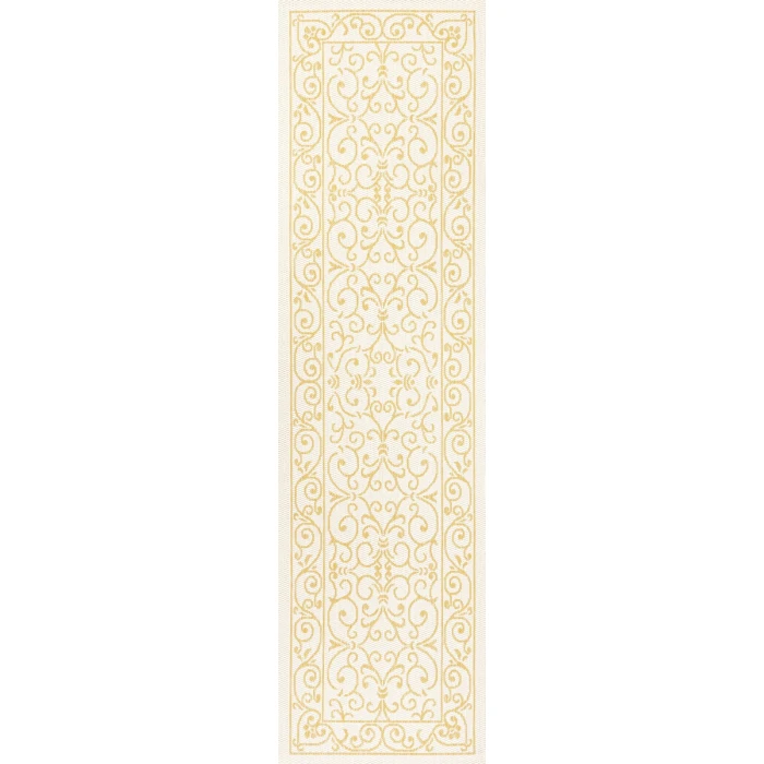 Charleston Vintage Filigree Textured Weave Cream/Yellow 2 ft. x 8 ft. Indoor/Outdoor Runner Rug