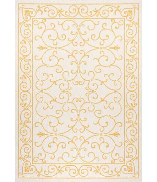 Charleston Vintage Filigree Textured Weave Cream/Yellow 4 ft. x 6 ft. Indoor/Outdoor Area Rug