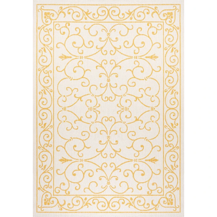 Charleston Vintage Filigree Textured Weave Cream/Yellow 3 ft. x 5 ft. Indoor/Outdoor Area Rug
