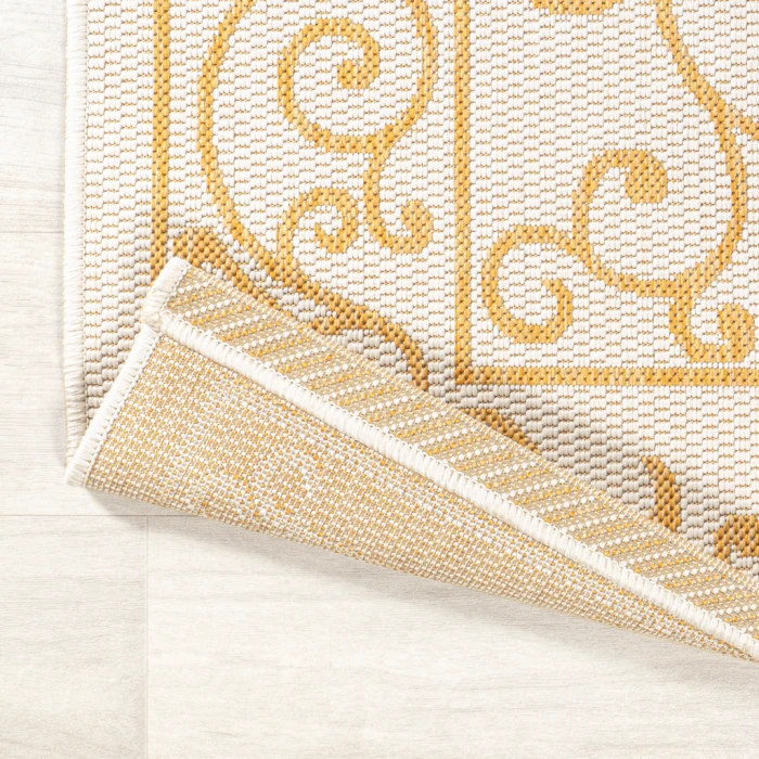 Charleston Vintage Filigree Textured Weave Cream/Yellow 2 ft. x 8 ft. Indoor/Outdoor Runner Rug