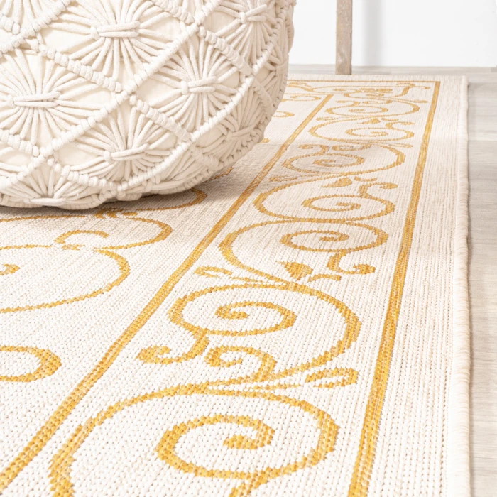 Charleston Vintage Filigree Textured Weave Cream/Yellow 2 ft. x 8 ft. Indoor/Outdoor Runner Rug