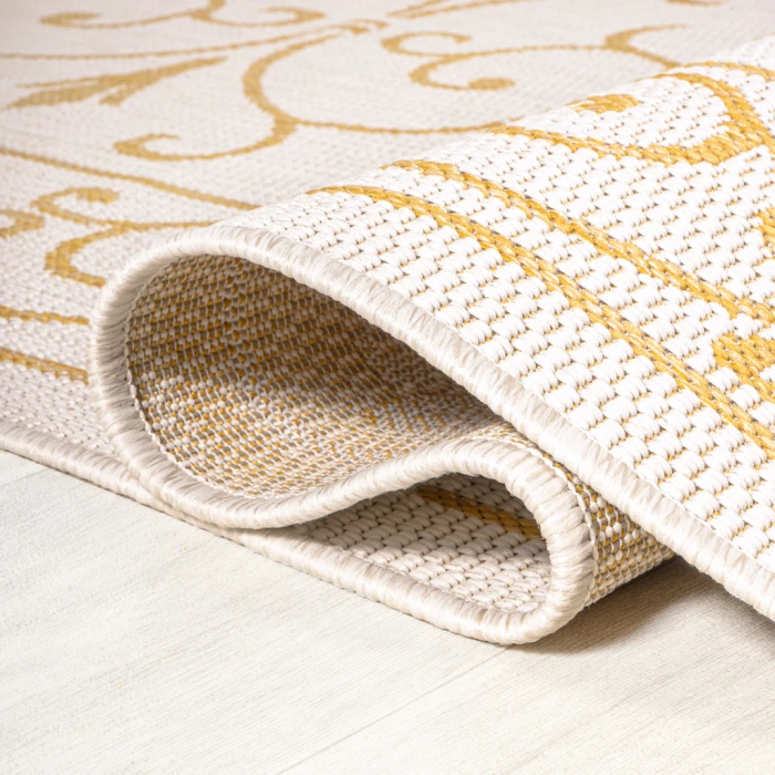 Charleston Vintage Filigree Textured Weave Cream/Yellow 2 ft. x 8 ft. Indoor/Outdoor Runner Rug