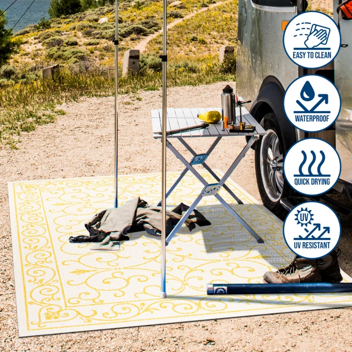 Charleston Vintage Filigree Textured Weave Cream/Yellow 2 ft. x 8 ft. Indoor/Outdoor Runner Rug