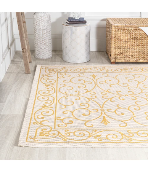 Charleston Vintage Filigree Textured Weave Cream/Yellow 4 ft. x 6 ft. Indoor/Outdoor Area Rug