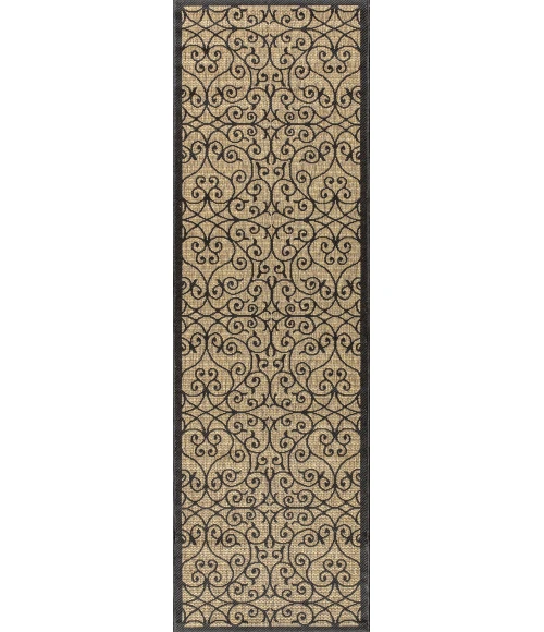 Madrid Vintage Filigree Textured Weave Black/Khaki 2 ft. x 10 ft. Indoor/Outdoor Runner Rug