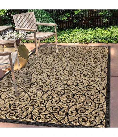 Madrid Vintage Filigree Textured Weave Black/Khaki 3 ft. x 5 ft. Indoor/Outdoor Area Rug