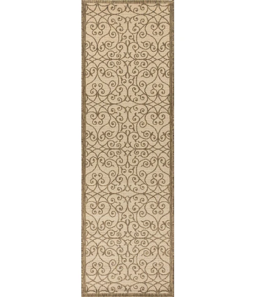 Madrid Vintage Filigree Textured Weave Beige/Brown 2 ft. x 8 ft. Indoor/Outdoor Runner Rug