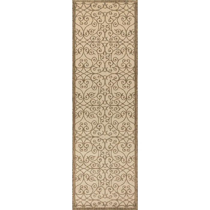 Madrid Vintage Filigree Textured Weave Beige/Brown 2 ft. x 10 ft. Indoor/Outdoor Runner Rug