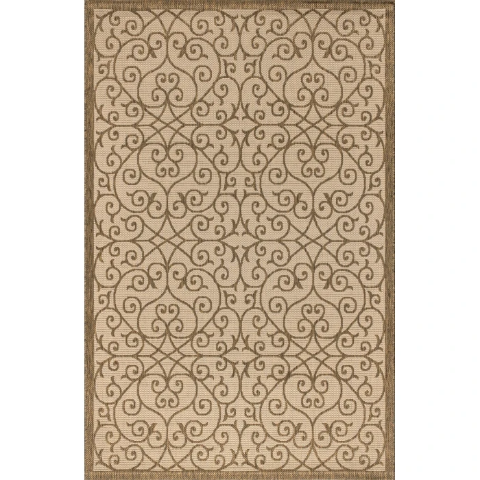 Madrid Vintage Filigree Textured Weave Beige/Brown 8 ft. x 10 ft. Indoor/Outdoor Area Rug
