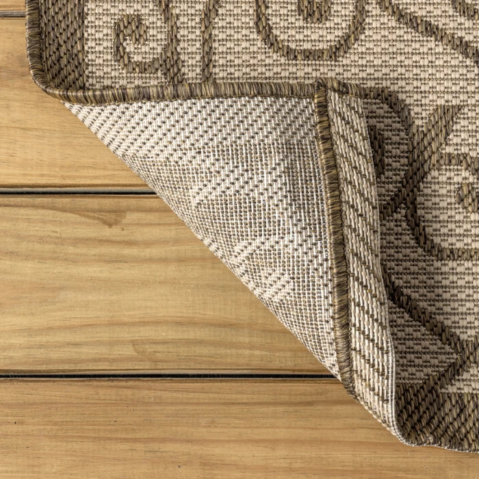 Madrid Vintage Filigree Textured Weave Beige/Brown 2 ft. x 10 ft. Indoor/Outdoor Runner Rug