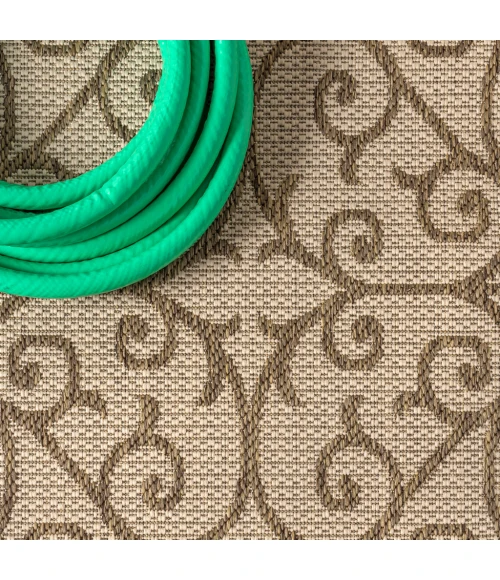 Madrid Vintage Filigree Textured Weave Beige/Brown 3 ft. x 5 ft. Indoor/Outdoor Area Rug