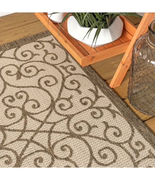 Madrid Vintage Filigree Textured Weave Beige/Brown 3 ft. x 5 ft. Indoor/Outdoor Area Rug