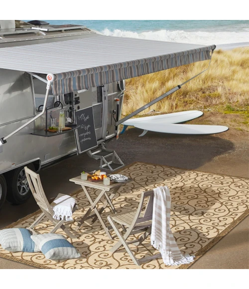 Madrid Vintage Filigree Textured Weave Beige/Brown 2 ft. x 8 ft. Indoor/Outdoor Runner Rug