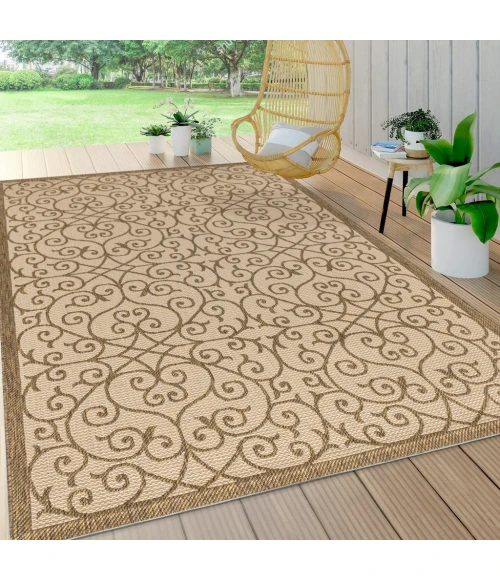 Madrid Vintage Filigree Textured Weave Beige/Brown 3 ft. x 5 ft. Indoor/Outdoor Area Rug