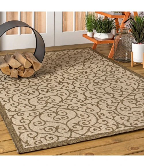 Madrid Vintage Filigree Textured Weave Beige/Brown 3 ft. x 5 ft. Indoor/Outdoor Area Rug