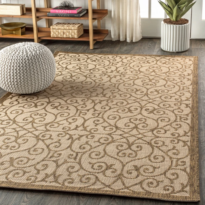 Madrid Vintage Filigree Textured Weave Beige/Brown 8 ft. x 10 ft. Indoor/Outdoor Area Rug