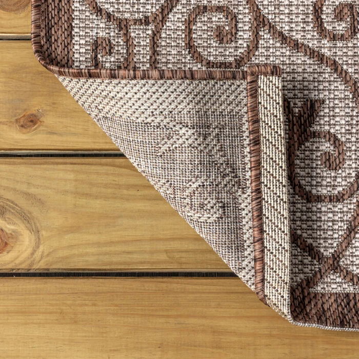 Madrid Vintage Filigree Textured Weave Taupe/Espresso 4 ft. x 6 ft. Indoor/Outdoor Area Rug