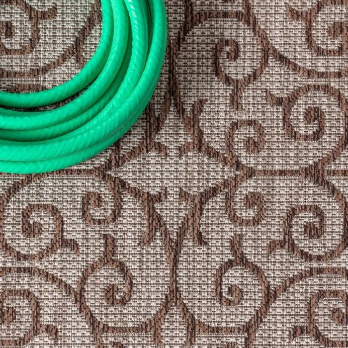 Madrid Vintage Filigree Textured Weave Taupe/Espresso 4 ft. x 6 ft. Indoor/Outdoor Area Rug