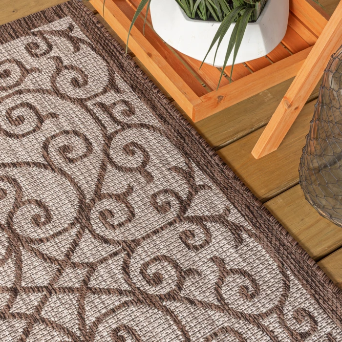 Madrid Vintage Filigree Textured Weave Taupe/Espresso 4 ft. x 6 ft. Indoor/Outdoor Area Rug