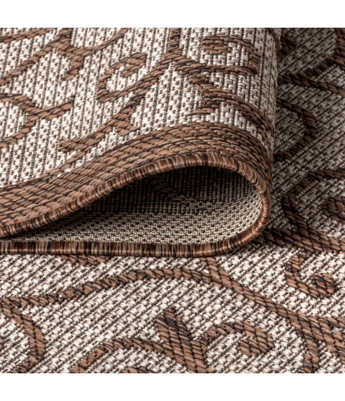 Madrid Vintage Filigree Textured Weave Taupe/Espresso 2 ft. x 8 ft. Indoor/Outdoor Runner Rug