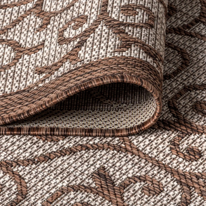 Madrid Vintage Filigree Textured Weave Taupe/Espresso 2 ft. x 8 ft. Indoor/Outdoor Runner Rug