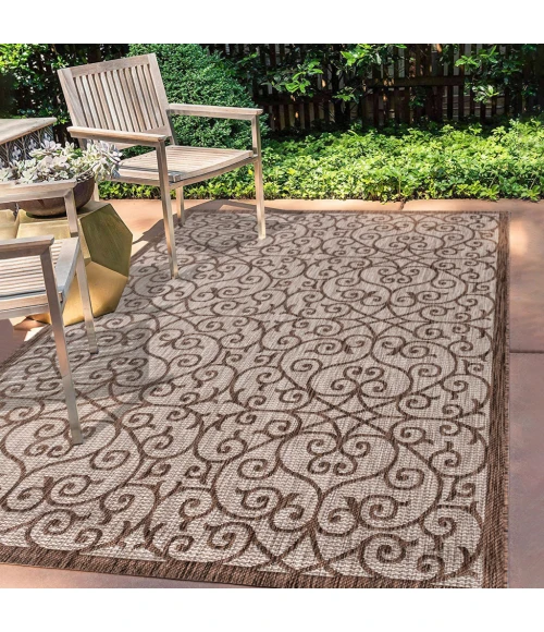 Madrid Vintage Filigree Textured Weave Taupe/Espresso 3 ft. x 5 ft. Indoor/Outdoor Area Rug