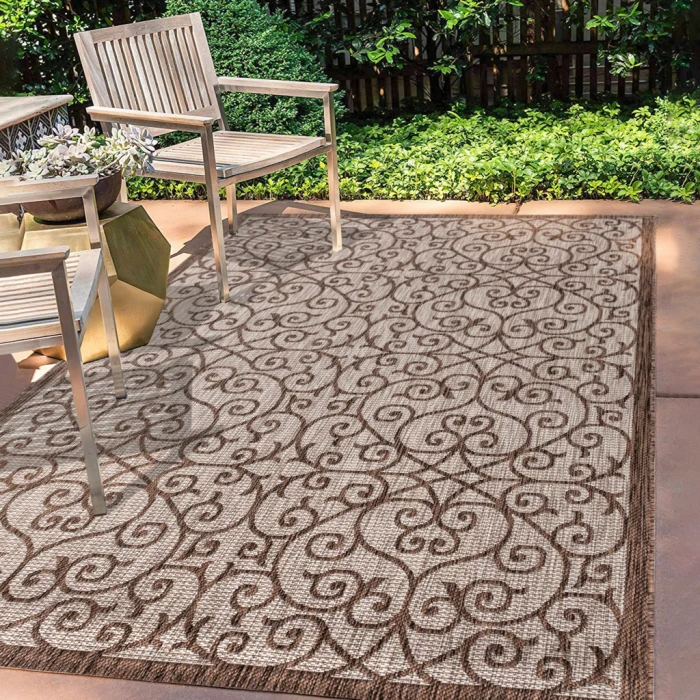 Madrid Vintage Filigree Textured Weave Taupe/Espresso 4 ft. x 6 ft. Indoor/Outdoor Area Rug