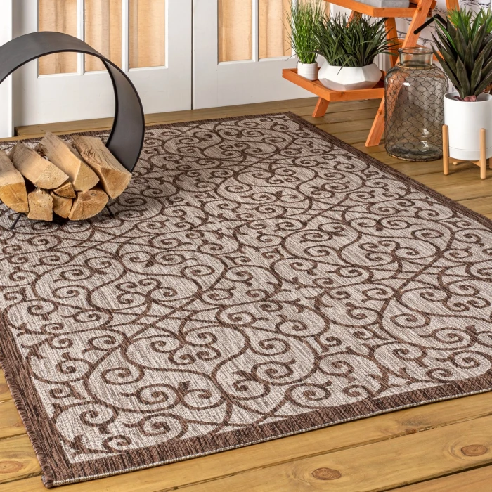 Madrid Vintage Filigree Textured Weave Taupe/Espresso 4 ft. x 6 ft. Indoor/Outdoor Area Rug