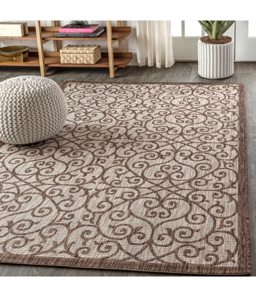 Madrid Vintage Filigree Textured Weave Taupe/Espresso 3 ft. x 5 ft. Indoor/Outdoor Area Rug