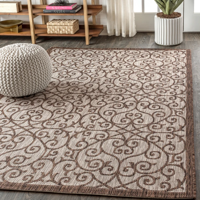 Madrid Vintage Filigree Textured Weave Taupe/Espresso 4 ft. x 6 ft. Indoor/Outdoor Area Rug