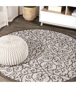 Jonathany Santa Monica SMB107C Taupe/Espresso Area Rug 5 ft. 3 in. X 5 ft. 3 in. Round