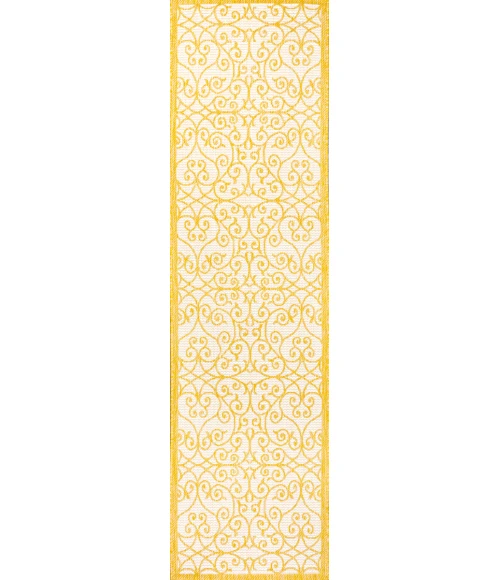 Madrid Vintage Filigree Textured Weave Cream/Yellow 2 ft. x 8 ft. Indoor/Outdoor Runner Rug