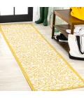 Madrid Vintage Filigree Textured Weave Cream/Yellow 2 ft. x 8 ft. Indoor/Outdoor Runner Rug